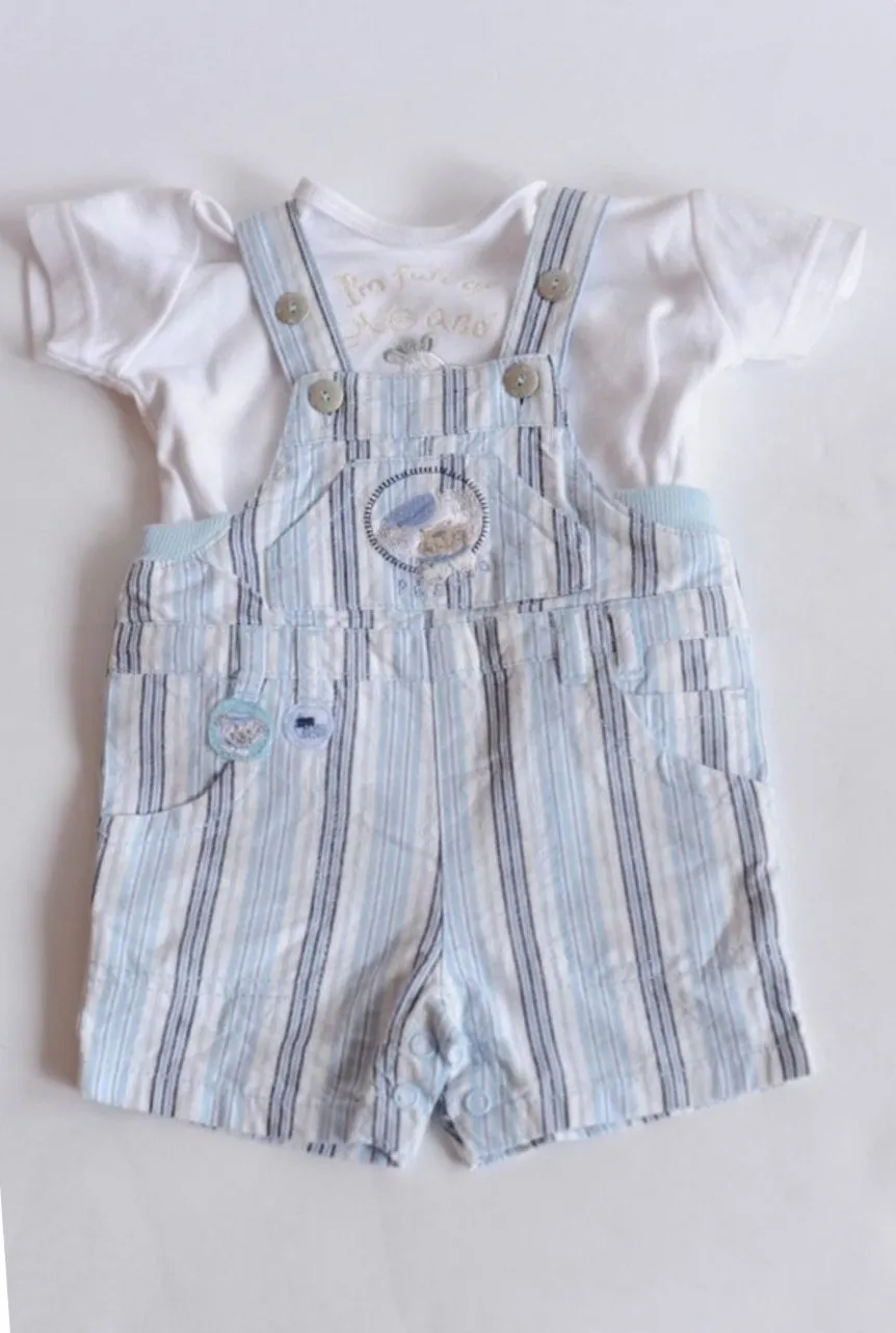 Baby Boys I'm full White tees and Striped Blue Dungarees