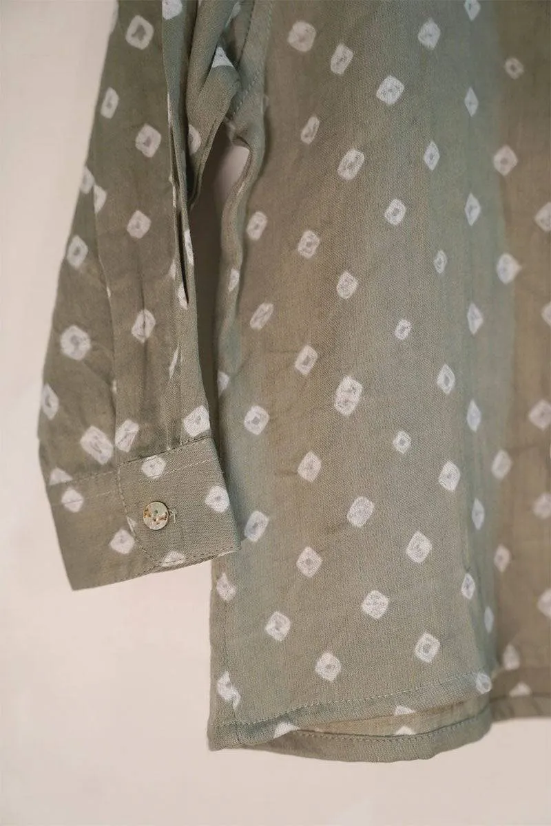 Barefoot Boy' Unisex Relaxed Fit Chinese Collar Bandhani Shirt In Grey