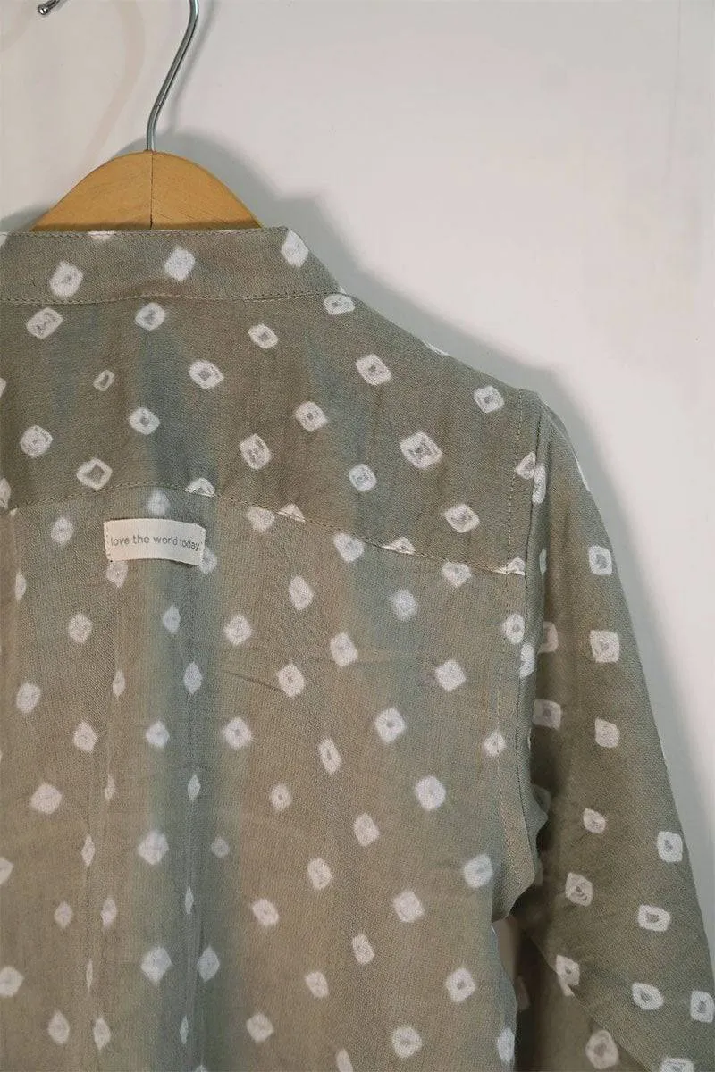 Barefoot Boy' Unisex Relaxed Fit Chinese Collar Bandhani Shirt In Grey