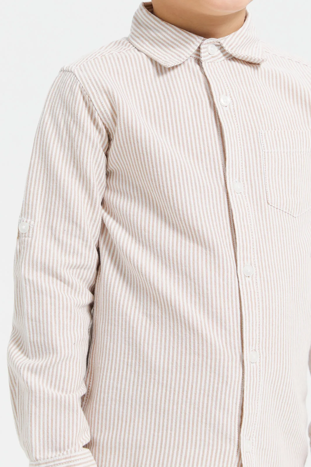 Boys Beige And White Striped Casual Shirt