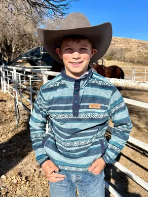 Boy's Blue Striped Print Polar Fleece Pullover by Cinch