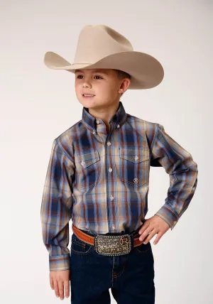 BOYS LONG SLEEVE BUTTON RANCH PLAID WESTERN SHIRT