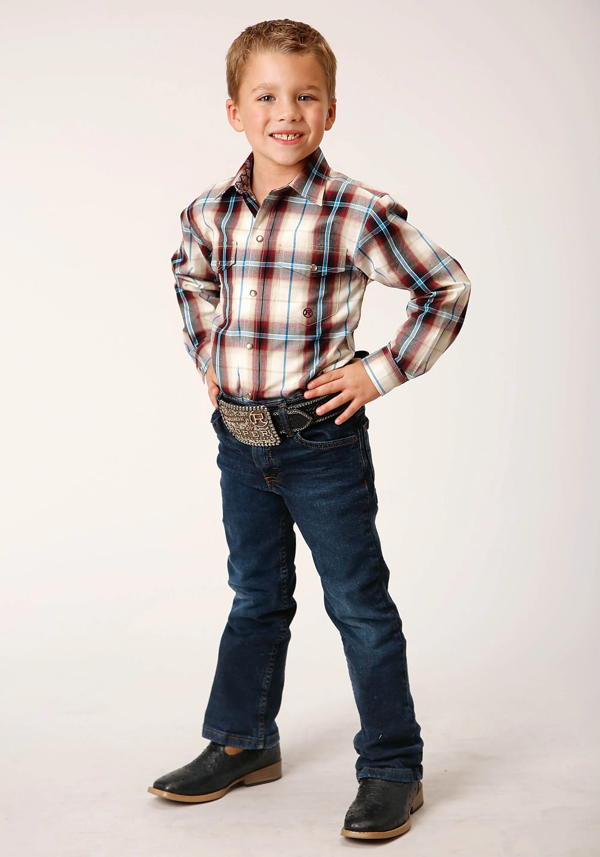 BOYS LONG SLEEVE SNAP RED CANYON PLAID WESTERN SHIRT