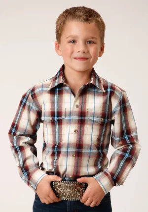 BOYS LONG SLEEVE SNAP RED CANYON PLAID WESTERN SHIRT