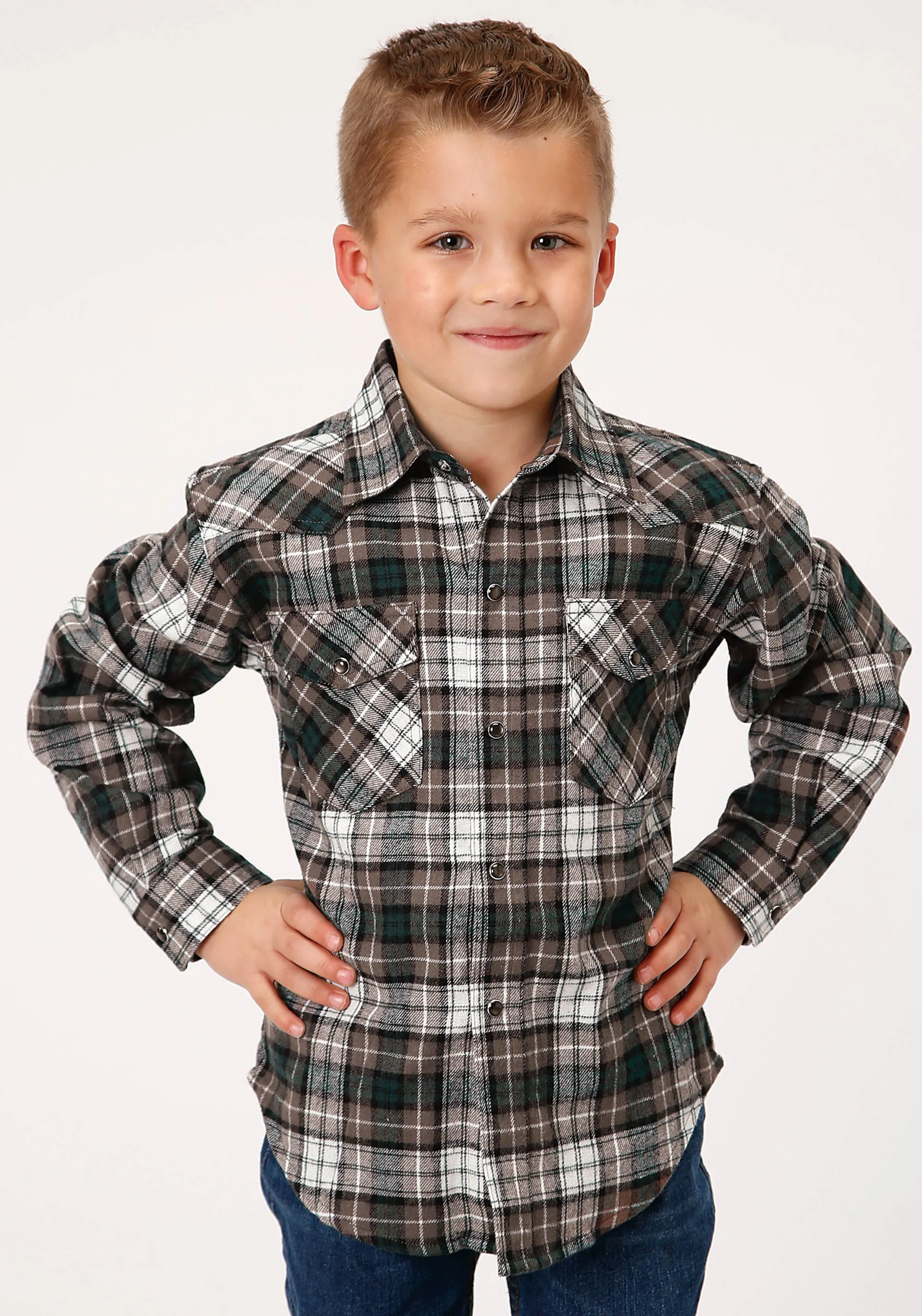 BOYS LONG SLEEVE SNAP UNLINED FLANNEL SHIRT WESTERN SHIRT