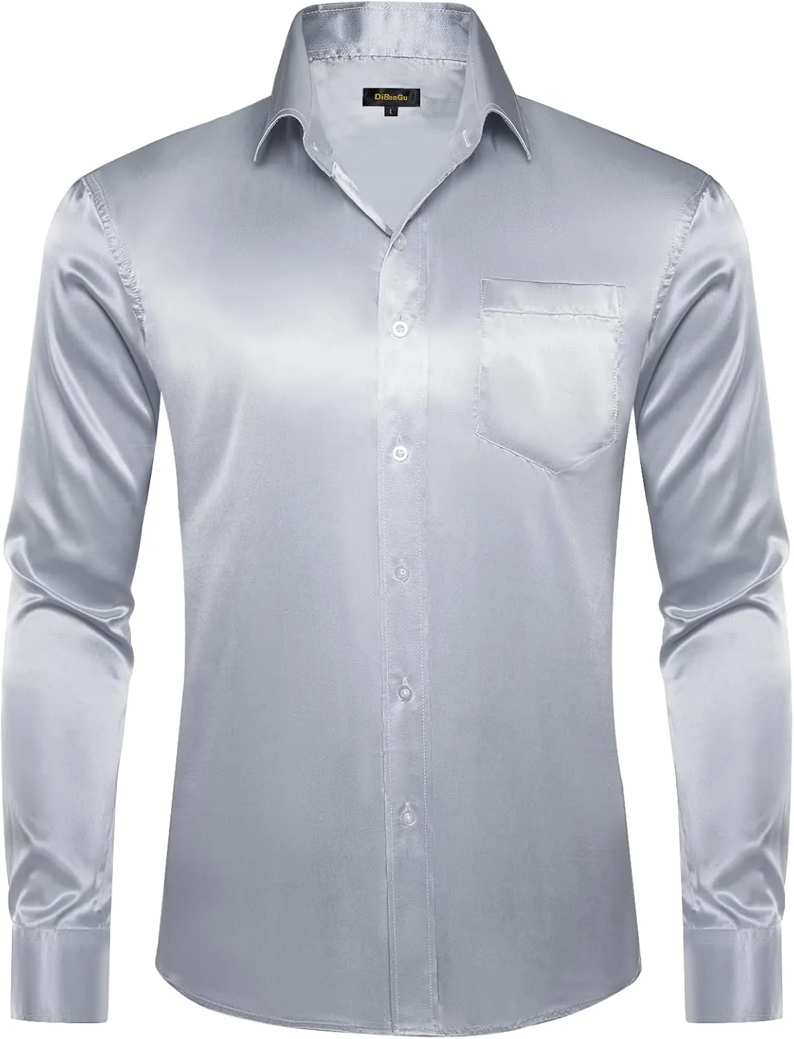 DiBanGu Mens Dress Shirt Long Sleeve Solid Satin Regular Fit Casual Button Down Shirts for Wedding Party Formal