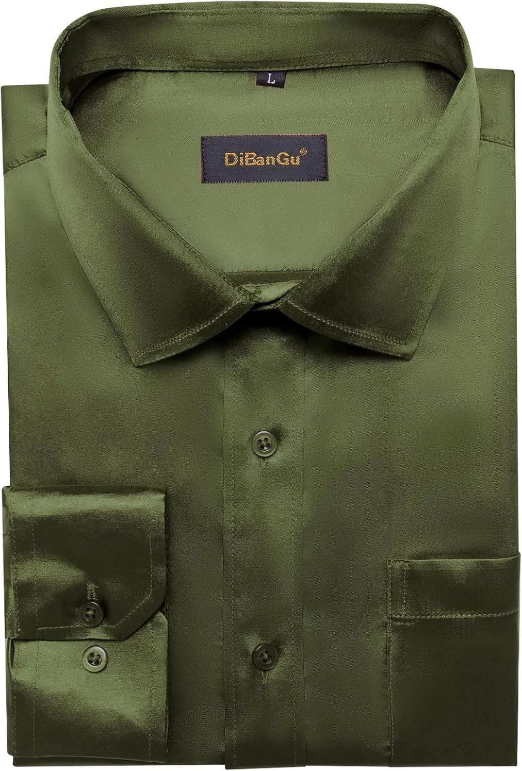 DiBanGu Mens Dress Shirt Long Sleeve Solid Satin Regular Fit Casual Button Down Shirts for Wedding Party Formal