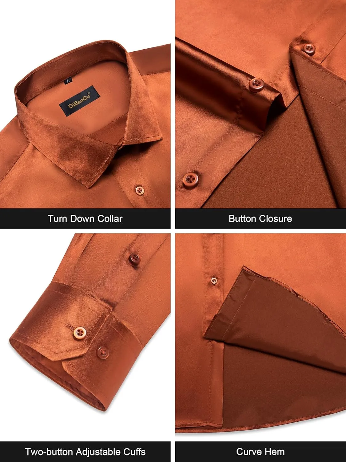DiBanGu Mens Dress Shirt Long Sleeve Solid Satin Regular Fit Casual Button Down Shirts for Wedding Party Formal