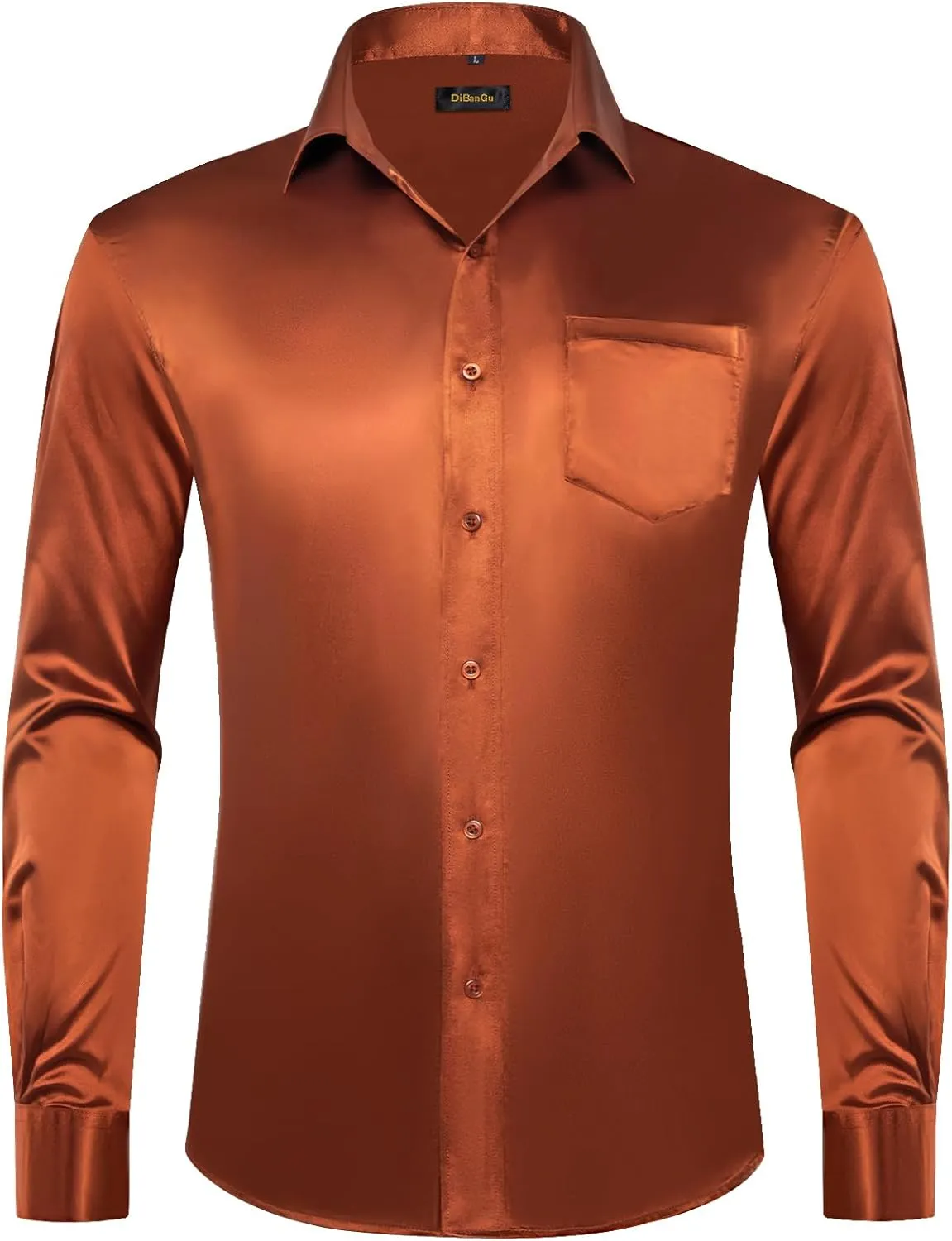 DiBanGu Mens Dress Shirt Long Sleeve Solid Satin Regular Fit Casual Button Down Shirts for Wedding Party Formal