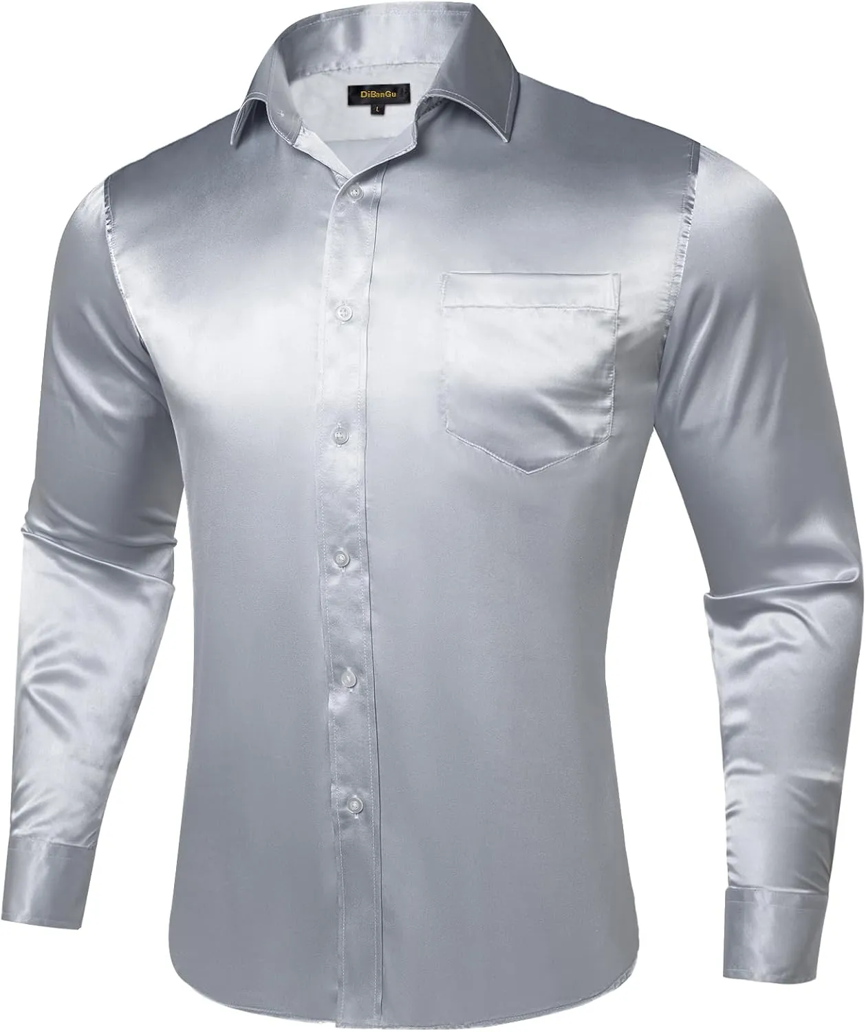 DiBanGu Mens Dress Shirt Long Sleeve Solid Satin Regular Fit Casual Button Down Shirts for Wedding Party Formal