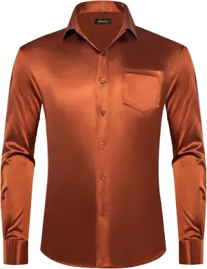 DiBanGu Mens Dress Shirt Long Sleeve Solid Satin Regular Fit Casual Button Down Shirts for Wedding Party Formal