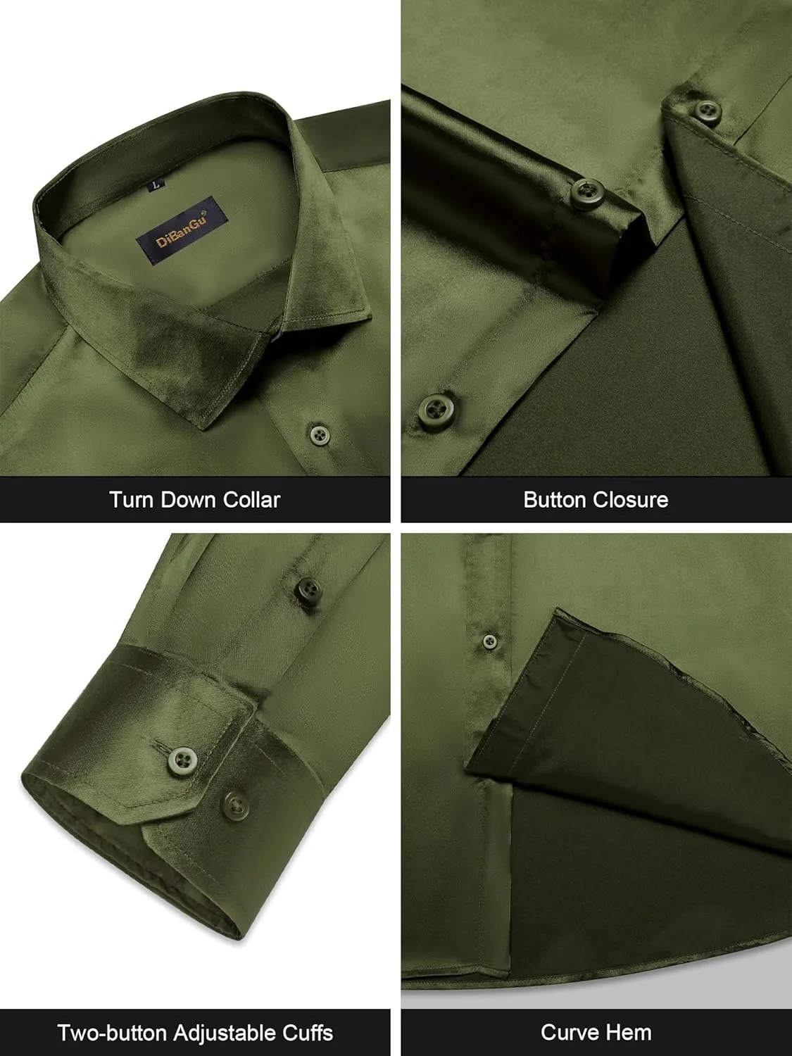 DiBanGu Mens Dress Shirt Long Sleeve Solid Satin Regular Fit Casual Button Down Shirts for Wedding Party Formal