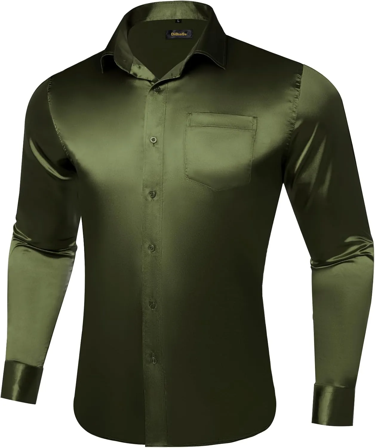 DiBanGu Mens Dress Shirt Long Sleeve Solid Satin Regular Fit Casual Button Down Shirts for Wedding Party Formal