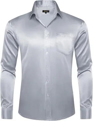 DiBanGu Mens Dress Shirt Long Sleeve Solid Satin Regular Fit Casual Button Down Shirts for Wedding Party Formal