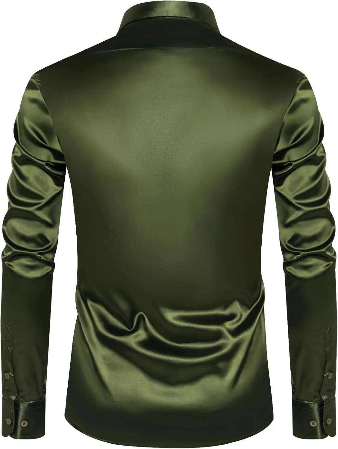 DiBanGu Mens Dress Shirt Long Sleeve Solid Satin Regular Fit Casual Button Down Shirts for Wedding Party Formal