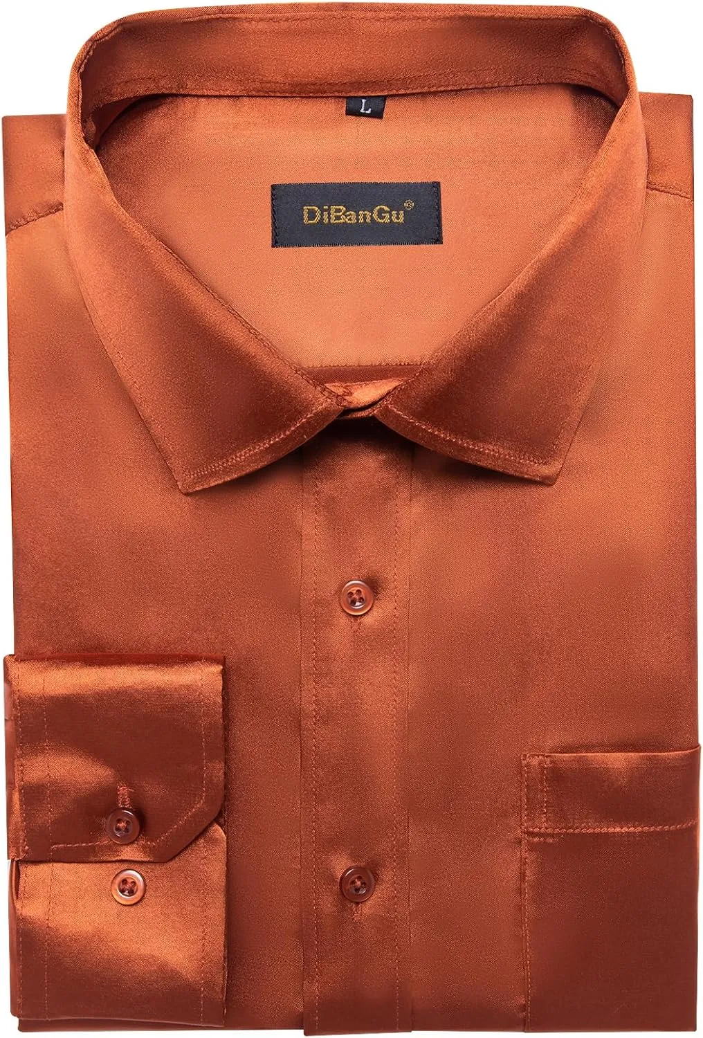 DiBanGu Mens Dress Shirt Long Sleeve Solid Satin Regular Fit Casual Button Down Shirts for Wedding Party Formal