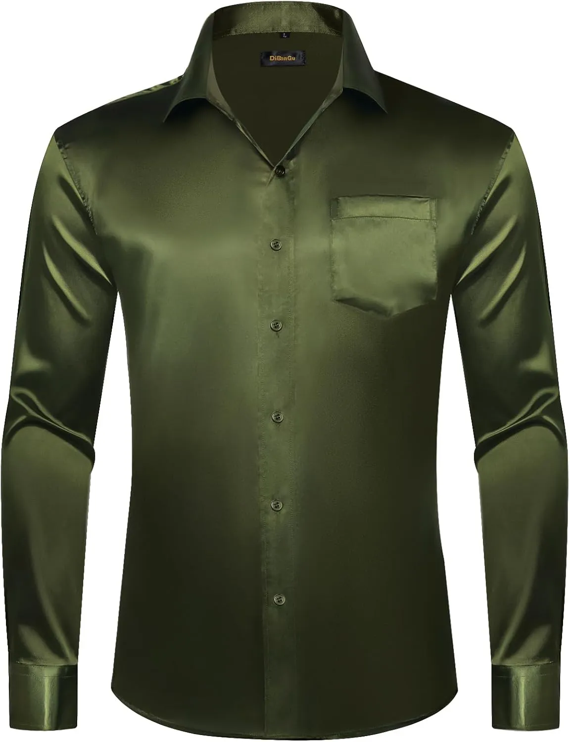 DiBanGu Mens Dress Shirt Long Sleeve Solid Satin Regular Fit Casual Button Down Shirts for Wedding Party Formal