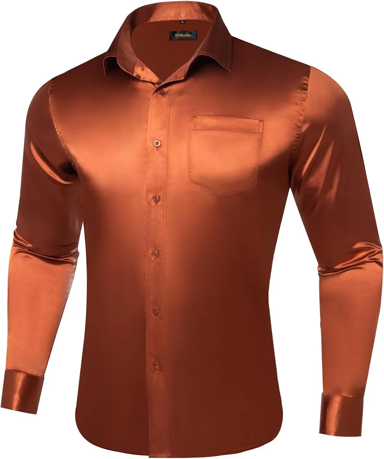 DiBanGu Mens Dress Shirt Long Sleeve Solid Satin Regular Fit Casual Button Down Shirts for Wedding Party Formal