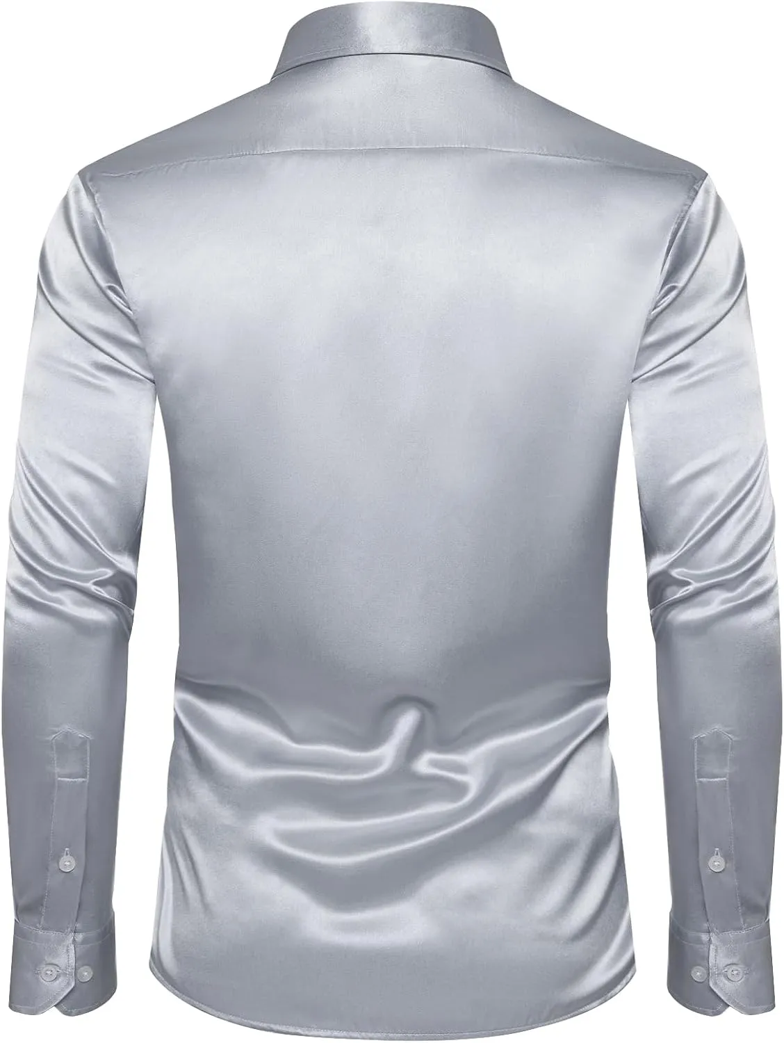 DiBanGu Mens Dress Shirt Long Sleeve Solid Satin Regular Fit Casual Button Down Shirts for Wedding Party Formal