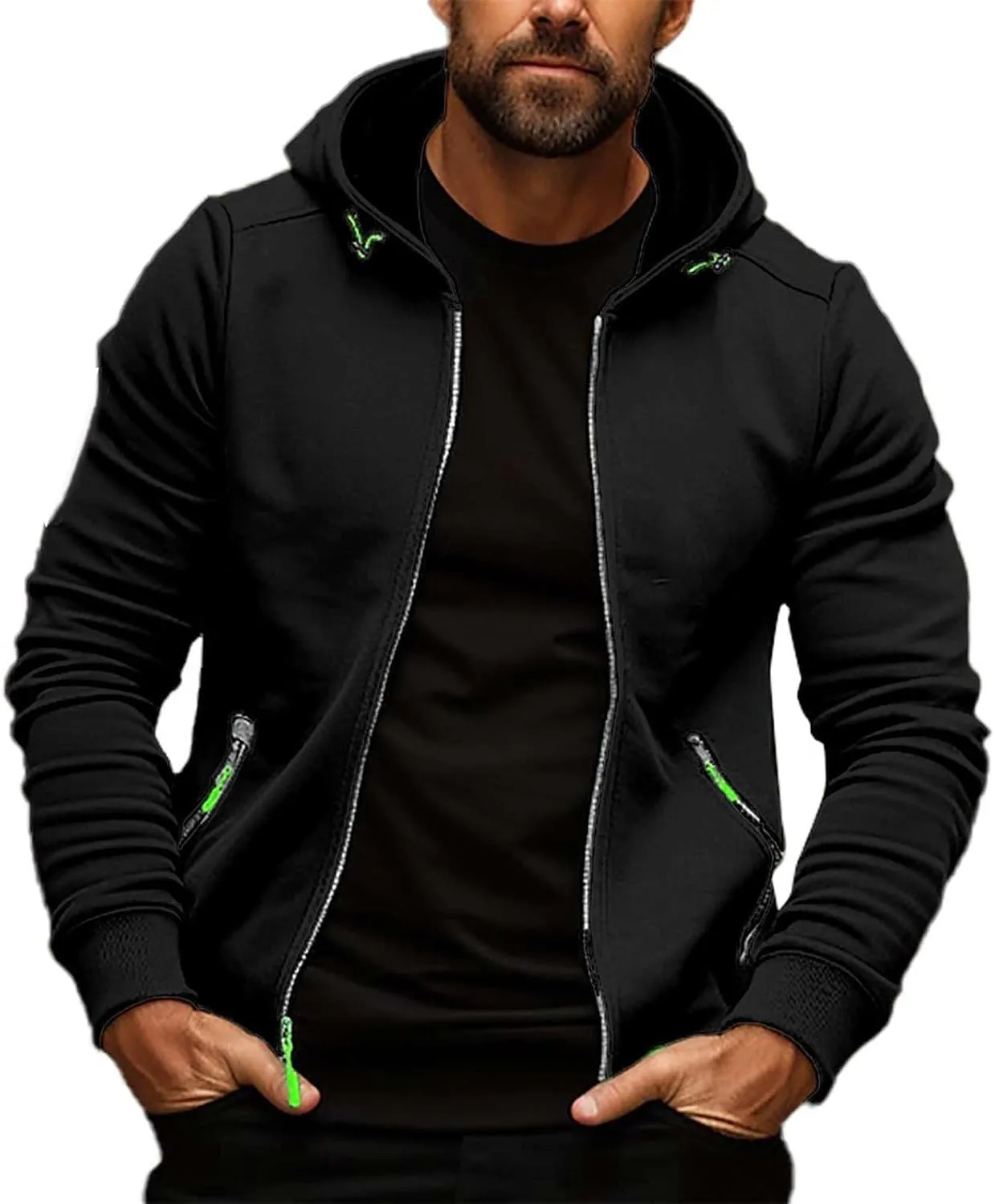 Hoodies for Men Zip up Fall Spring Casual Long Sleeve Sweatshirts Sports Training Hooded Jackets with Zip Pockets