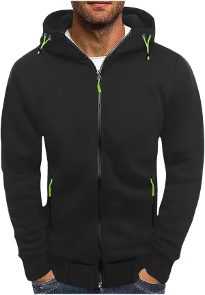 Hoodies for Men Zip up Fall Spring Casual Long Sleeve Sweatshirts Sports Training Hooded Jackets with Zip Pockets