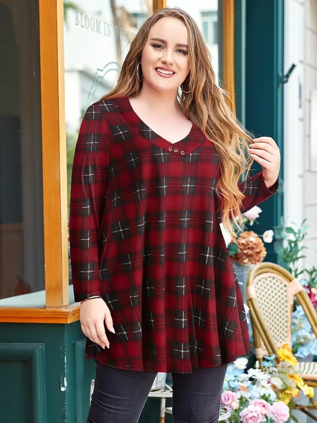 LARACE Women Plus Size Tunic Tops Long Sleeve V Neck Blouse Loose Swing Basic Flowy T Shirt for Leggings