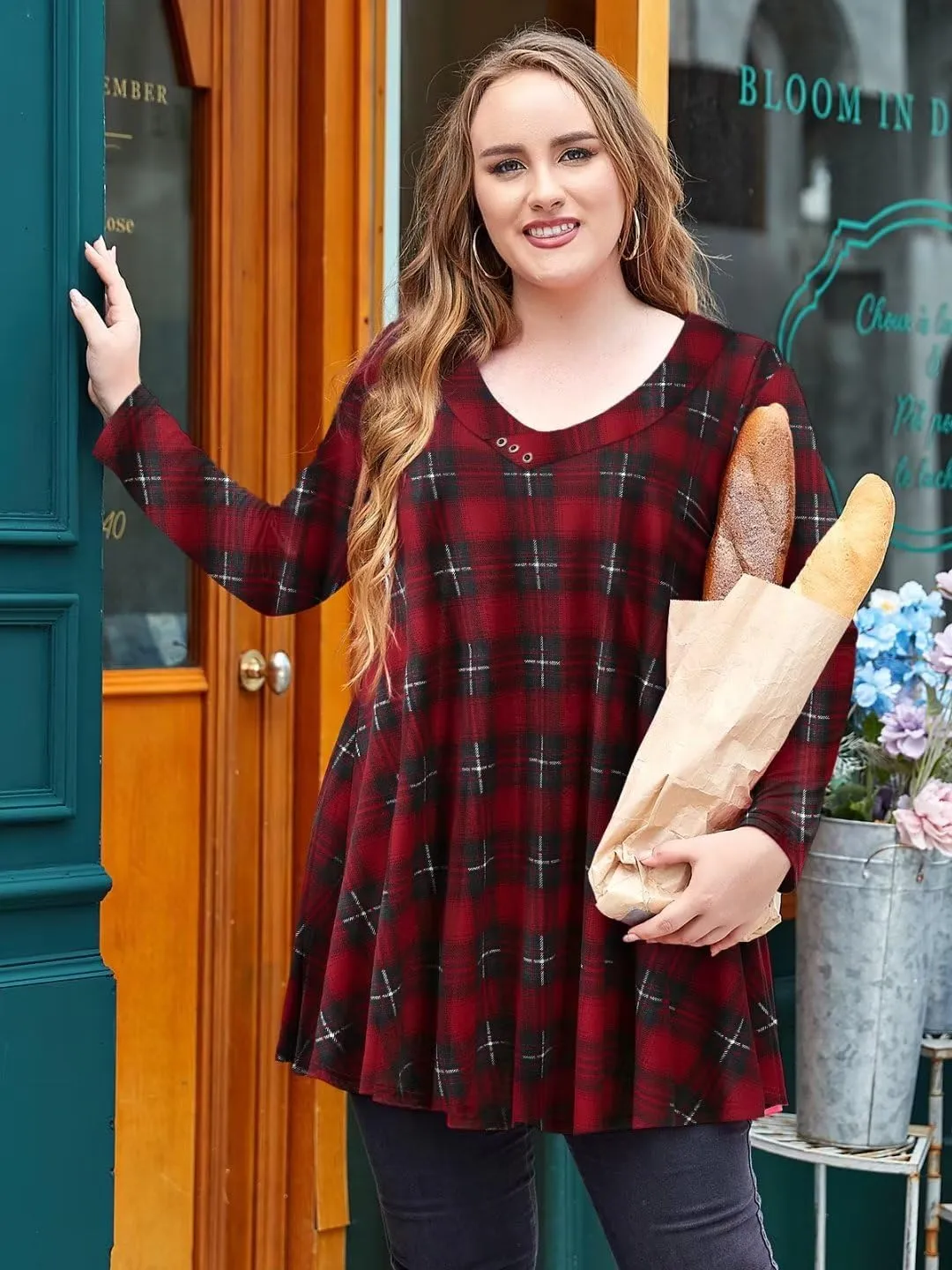 LARACE Women Plus Size Tunic Tops Long Sleeve V Neck Blouse Loose Swing Basic Flowy T Shirt for Leggings