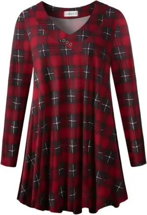 LARACE Women Plus Size Tunic Tops Long Sleeve V Neck Blouse Loose Swing Basic Flowy T Shirt for Leggings
