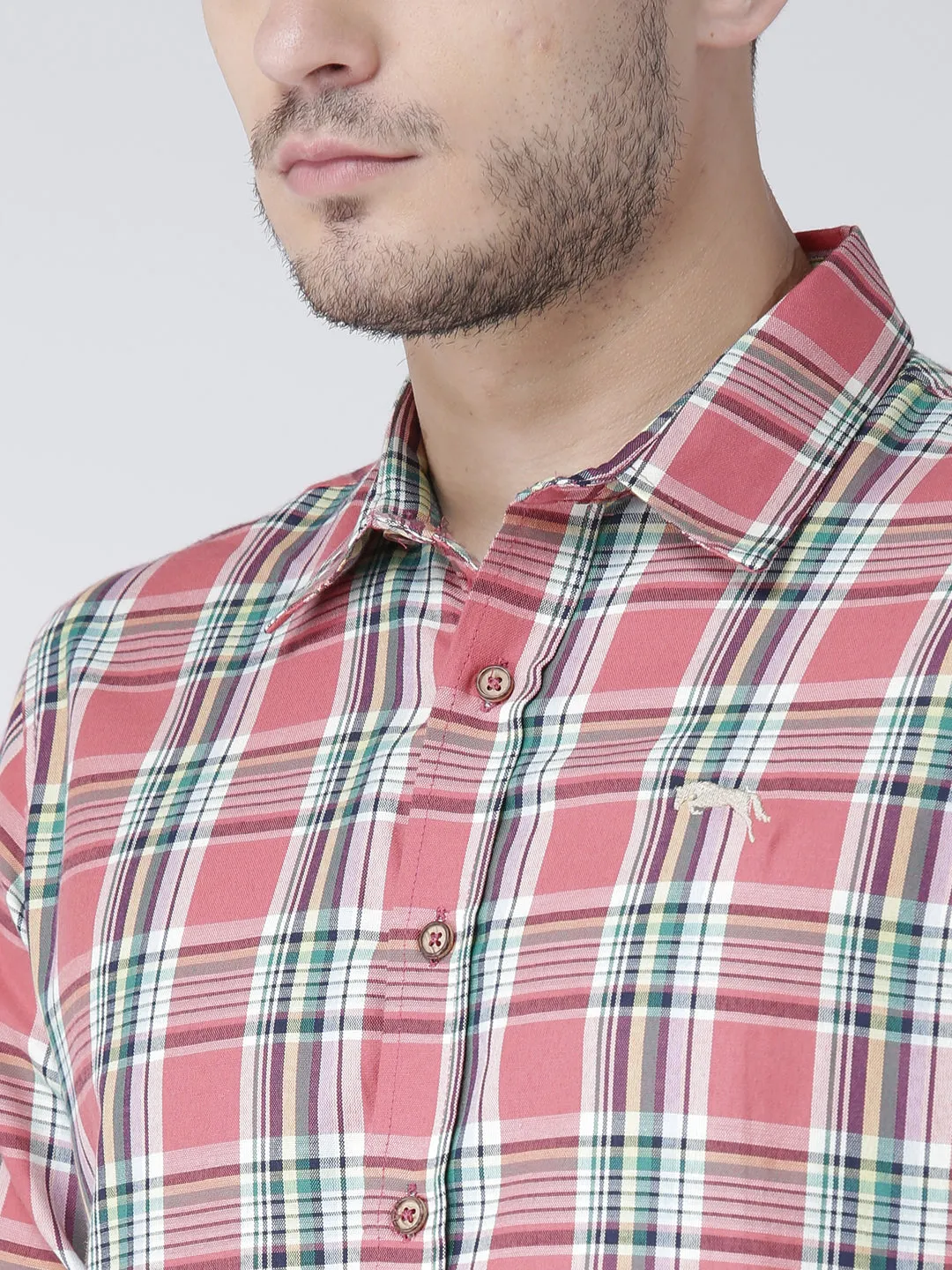 Men Casual Checked Rose Shirts