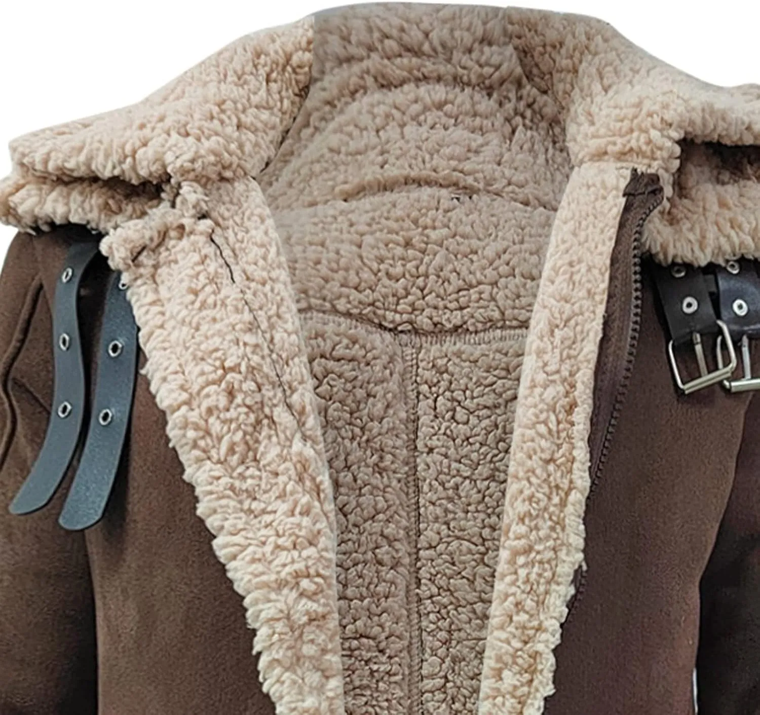 Mens Faux Leather Jacket Cozy Sherpa Fleece Lined Bomber Jackets Winter Coat Heavyweight Suede Fur Trench Coat