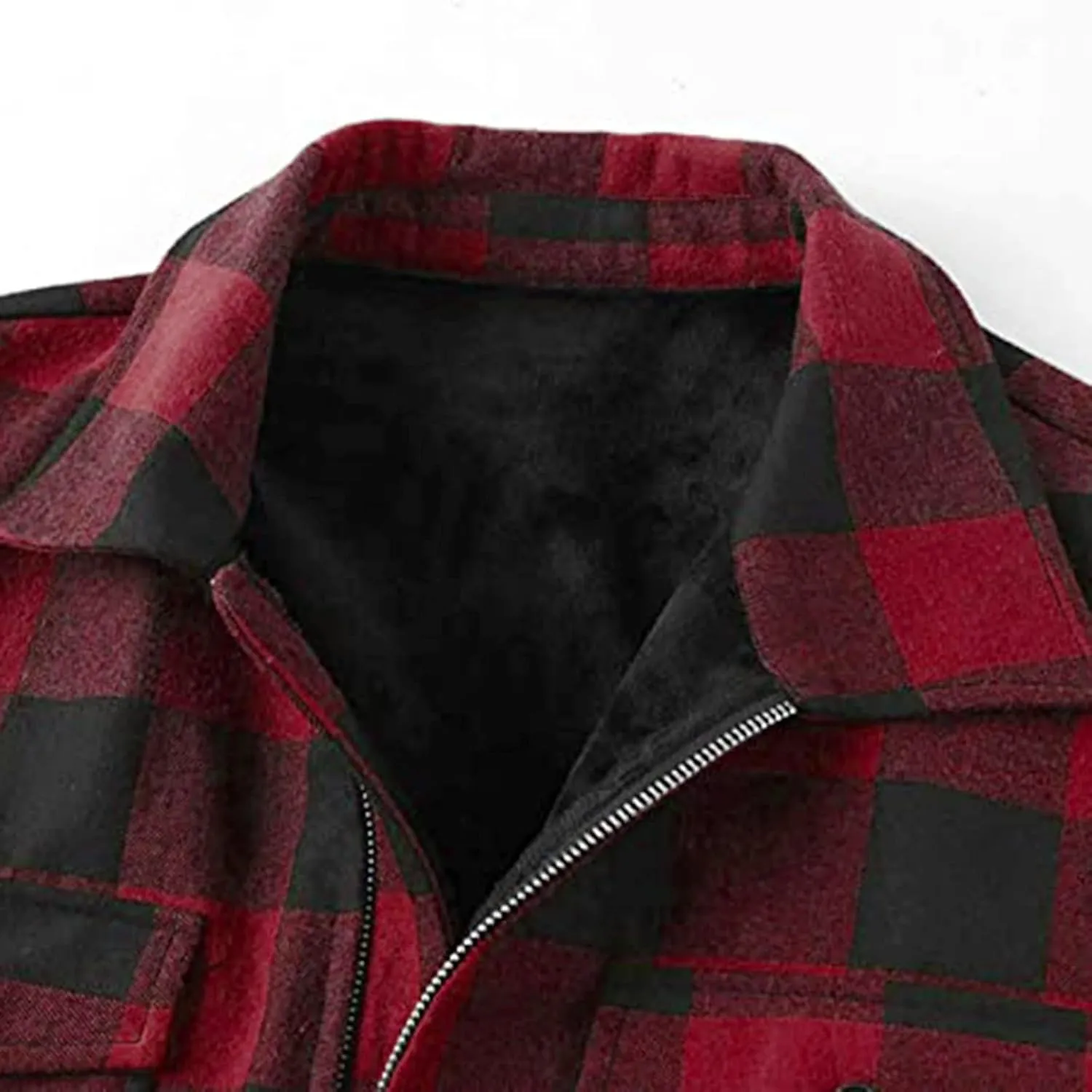 Mens Fleece Flannel Plaid Shirt Jacket Outwear Winter Coats Sherpa Lined Full Zip Hooded Plaid Shirt Jacket Thermal Coat