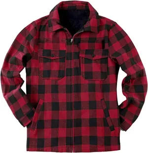 Mens Fleece Flannel Plaid Shirt Jacket Outwear Winter Coats Sherpa Lined Full Zip Hooded Plaid Shirt Jacket Thermal Coat