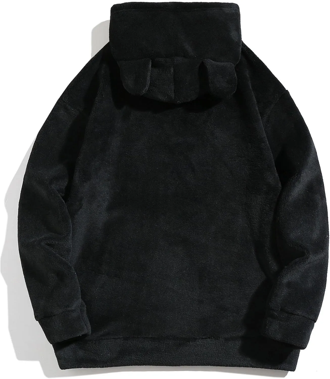 Mens Fuzzy Soft Hoodies Solid Color Homewear Coral Fleece Sweatshirts Winter Warm Funny Bear Ears Pullover Long Sleeve
