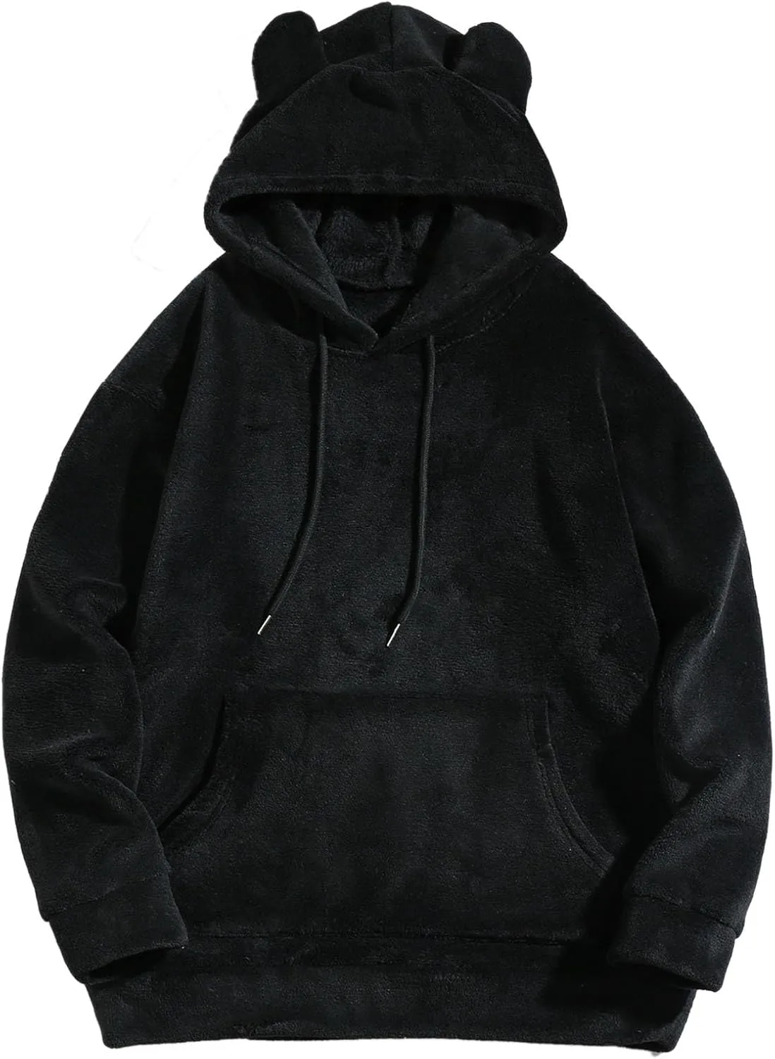 Mens Fuzzy Soft Hoodies Solid Color Homewear Coral Fleece Sweatshirts Winter Warm Funny Bear Ears Pullover Long Sleeve