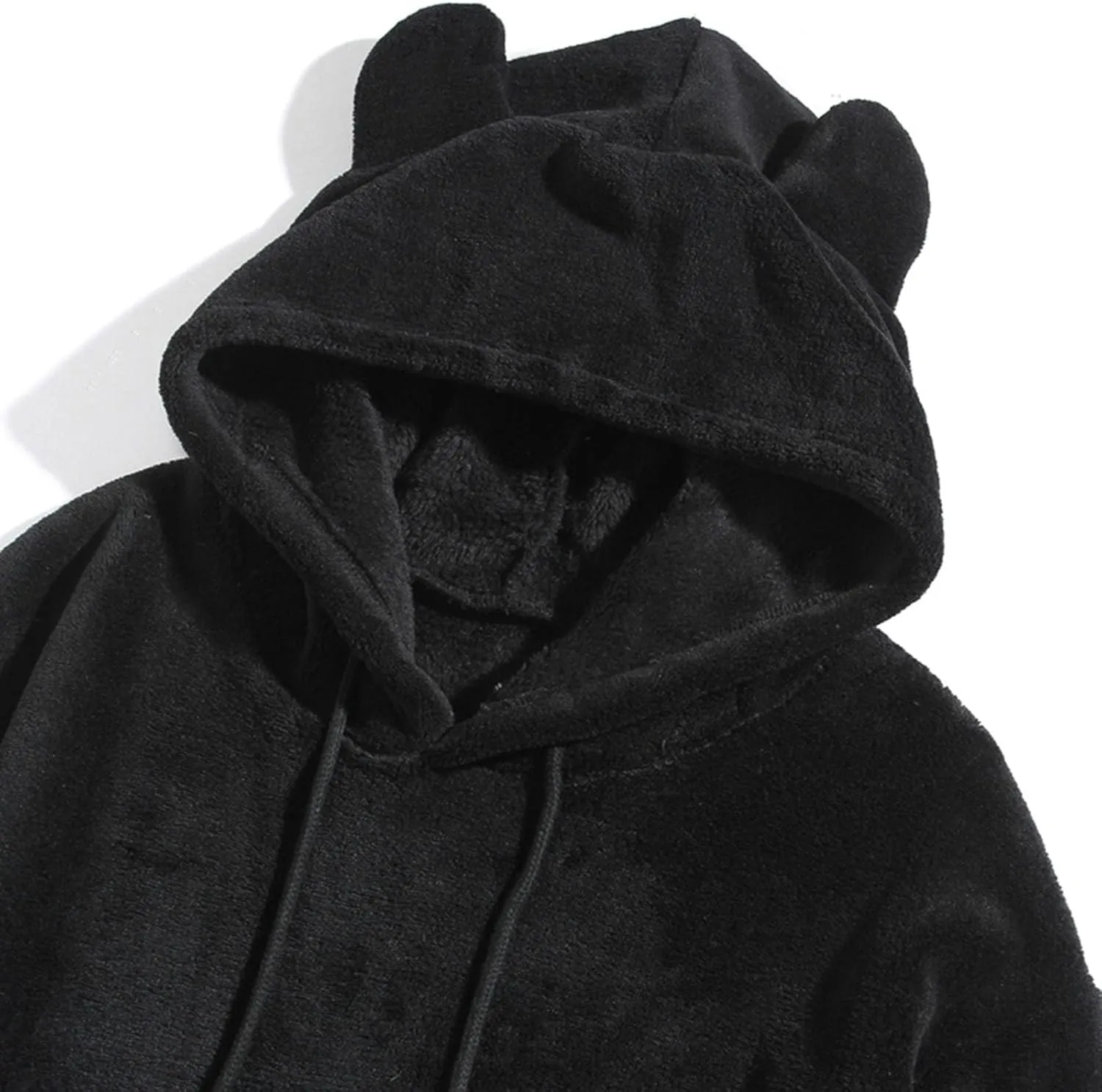 Mens Fuzzy Soft Hoodies Solid Color Homewear Coral Fleece Sweatshirts Winter Warm Funny Bear Ears Pullover Long Sleeve