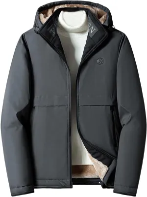 Men's Hooded Puffer Jacket Winter Warm Fleece Lined Padded Jacket Casual Full Zip Down Jackets Coats with Removable Hood