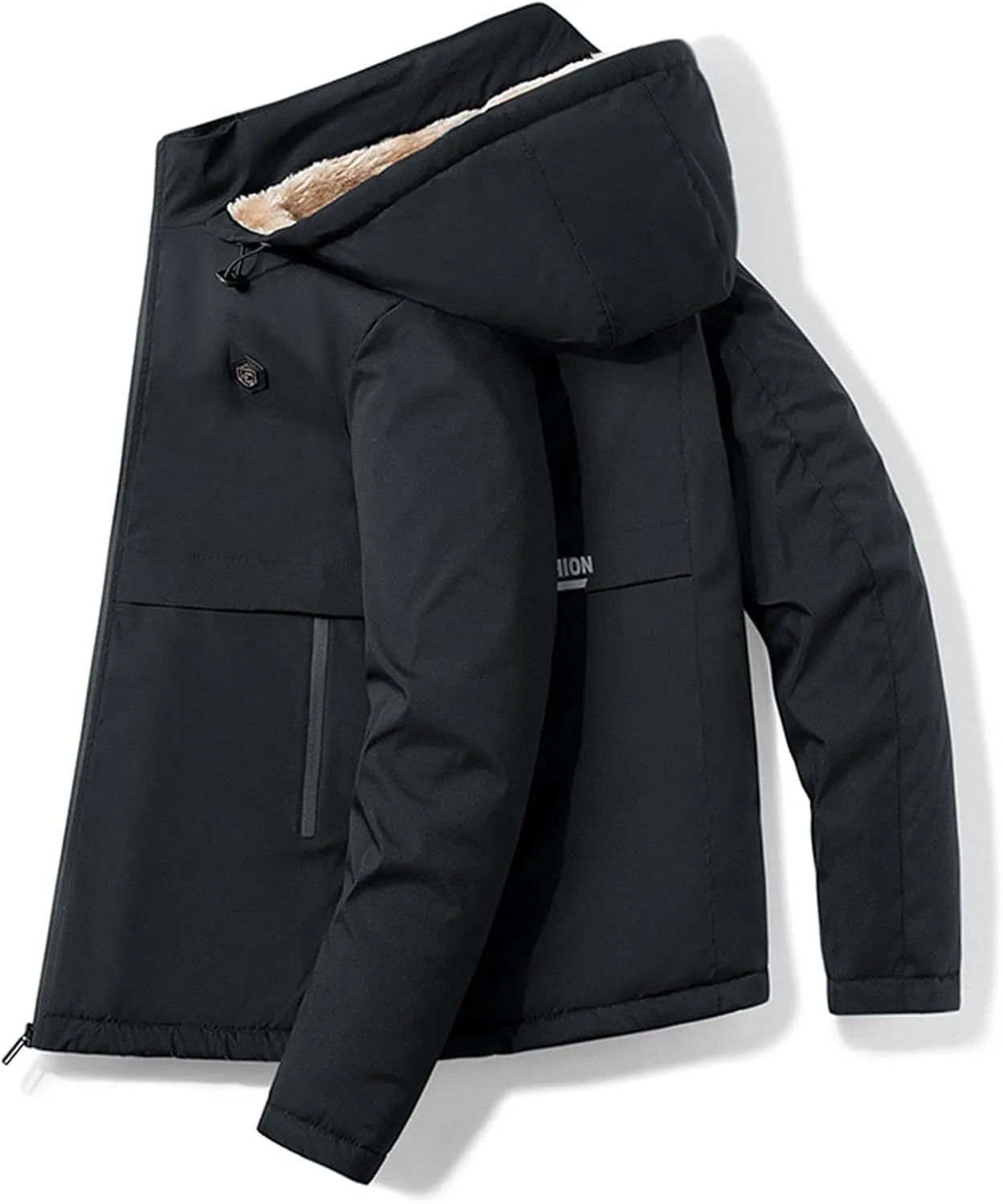 Men's Hooded Puffer Jacket Winter Warm Fleece Lined Padded Jacket Casual Full Zip Down Jackets Coats with Removable Hood