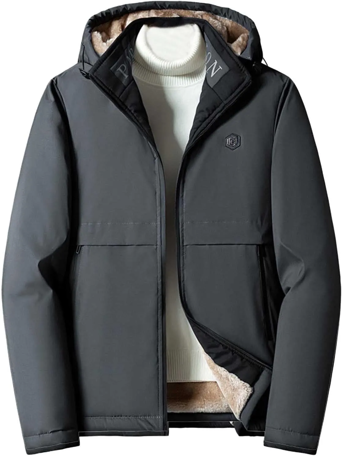 Men's Hooded Puffer Jacket Winter Warm Fleece Lined Padded Jacket Casual Full Zip Down Jackets Coats with Removable Hood