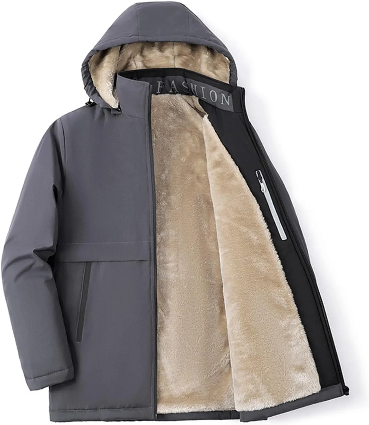 Men's Hooded Puffer Jacket Winter Warm Fleece Lined Padded Jacket Casual Full Zip Down Jackets Coats with Removable Hood