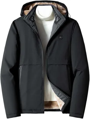 Men's Hooded Puffer Jacket Winter Warm Fleece Lined Padded Jacket Casual Full Zip Down Jackets Coats with Removable Hood