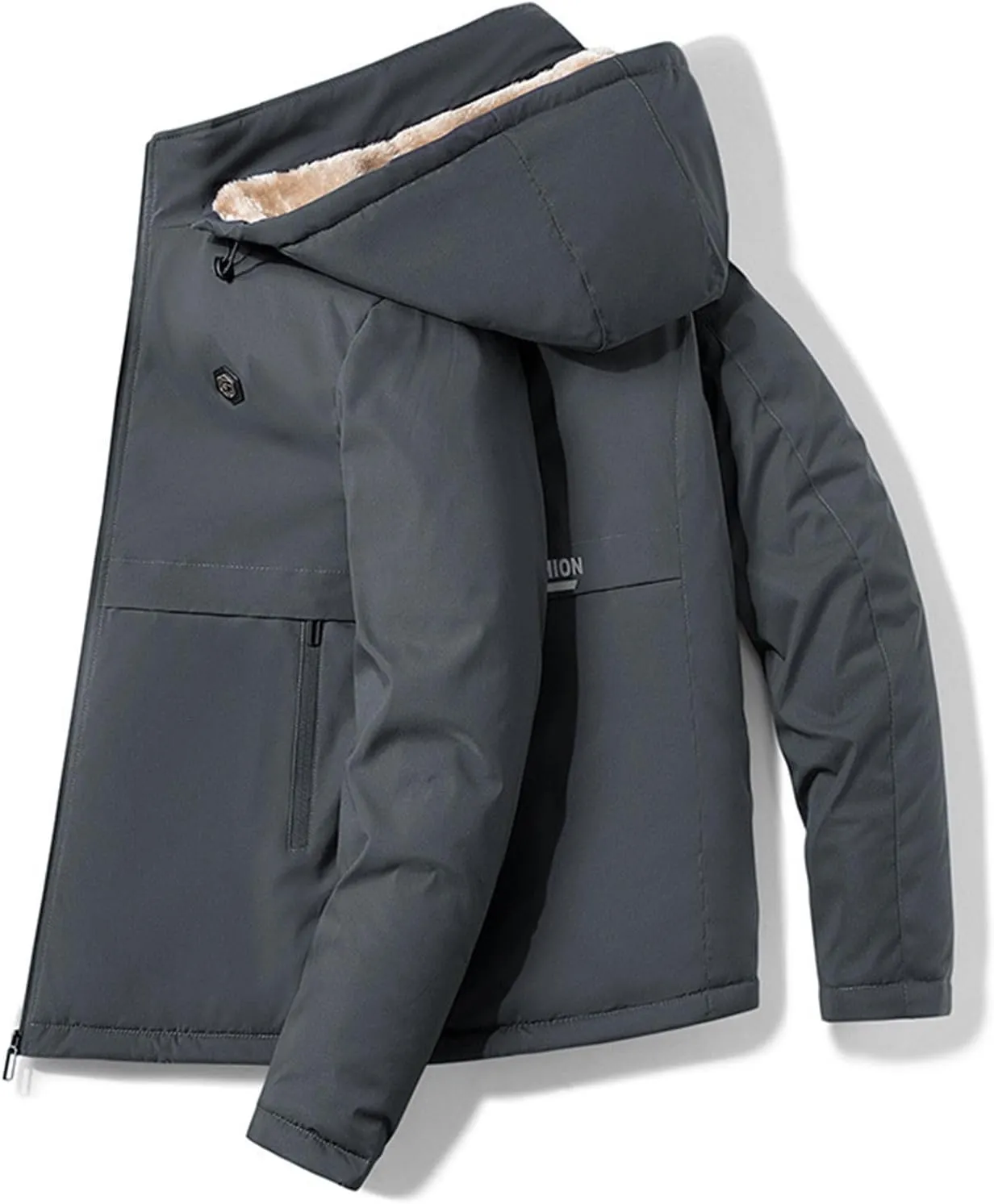 Men's Hooded Puffer Jacket Winter Warm Fleece Lined Padded Jacket Casual Full Zip Down Jackets Coats with Removable Hood