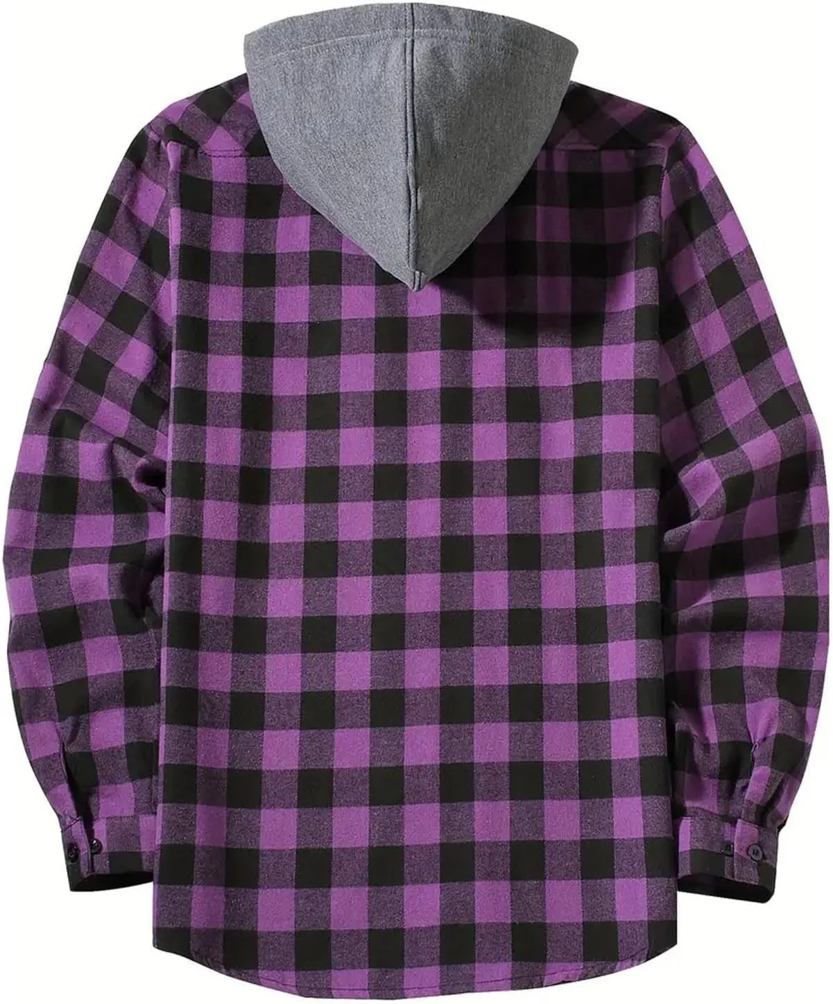 Men's Plaid Hooded Shirts Casual Long Sleeve Lightweight Shirt Button Down Flannel Plaid Jckets with Pocket