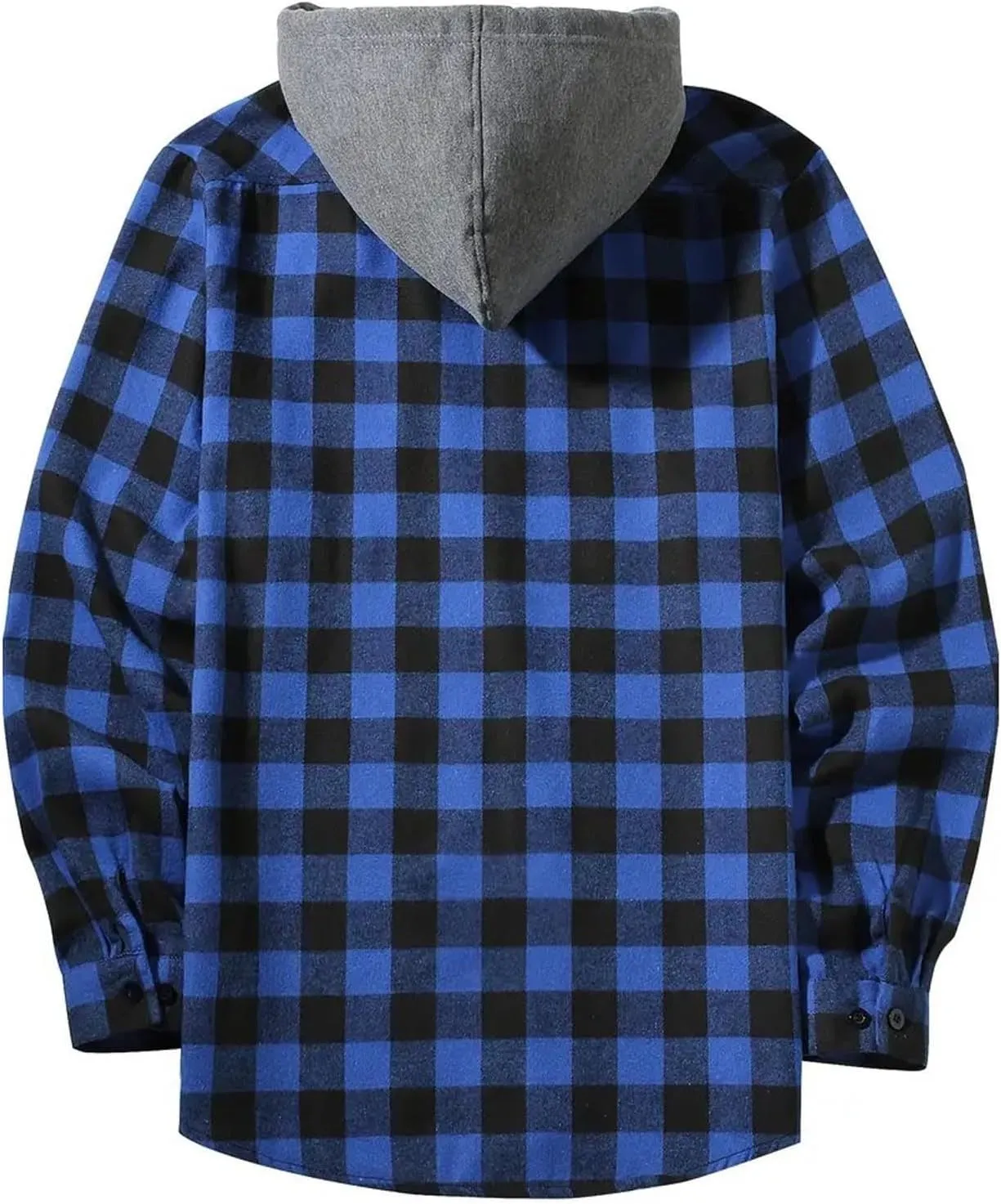 Men's Plaid Hooded Shirts Casual Long Sleeve Lightweight Shirt Button Down Flannel Plaid Jckets with Pocket