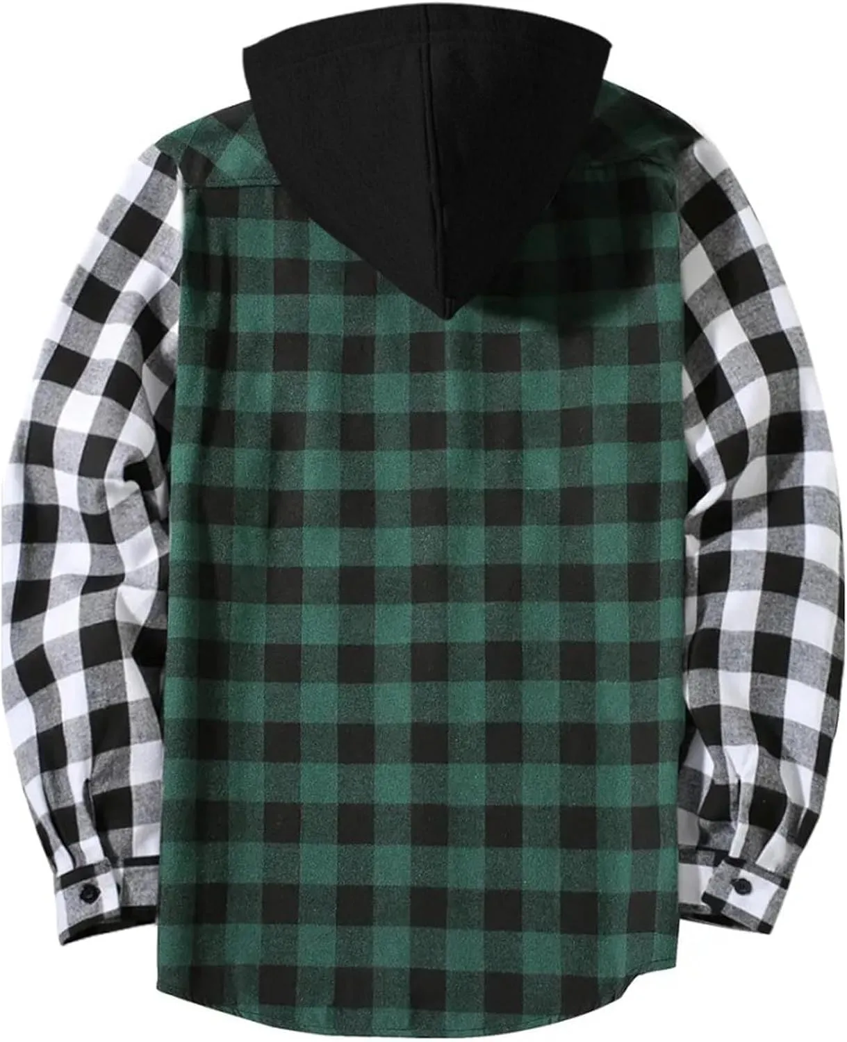 Men's Plaid Hooded Shirts Casual Long Sleeve Lightweight Shirt Button Down Flannel Plaid Jckets with Pocket