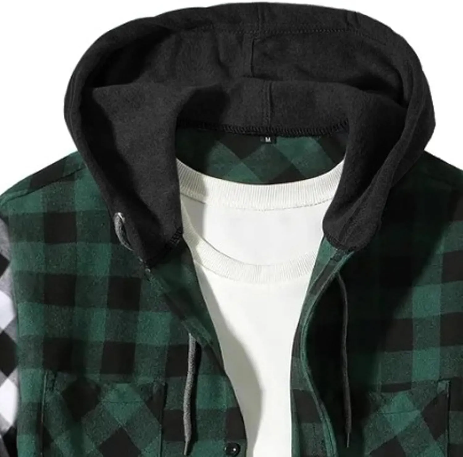 Men's Plaid Hooded Shirts Casual Long Sleeve Lightweight Shirt Button Down Flannel Plaid Jckets with Pocket
