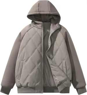 Mens Puffer Jacket Zip up Quilted Hoodie Lightweight Hooded Down Jacket Warm Padded Jackets Thermal Winter Coat