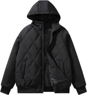 Mens Puffer Jacket Zip up Quilted Hoodie Lightweight Hooded Down Jacket Warm Padded Jackets Thermal Winter Coat