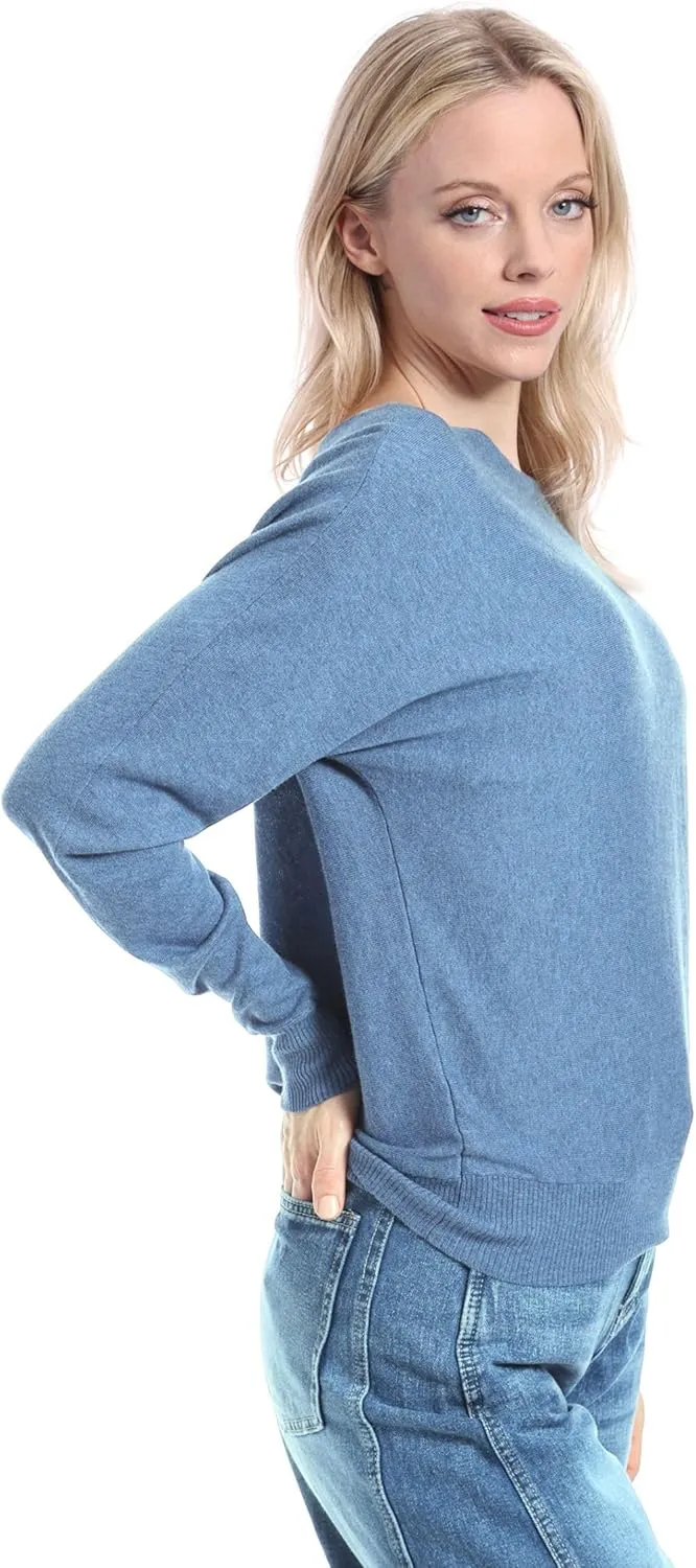 Minnie Rose Womens Long Sleeve Off The Shoulder Cotton Cashmere Pull Over Sweater