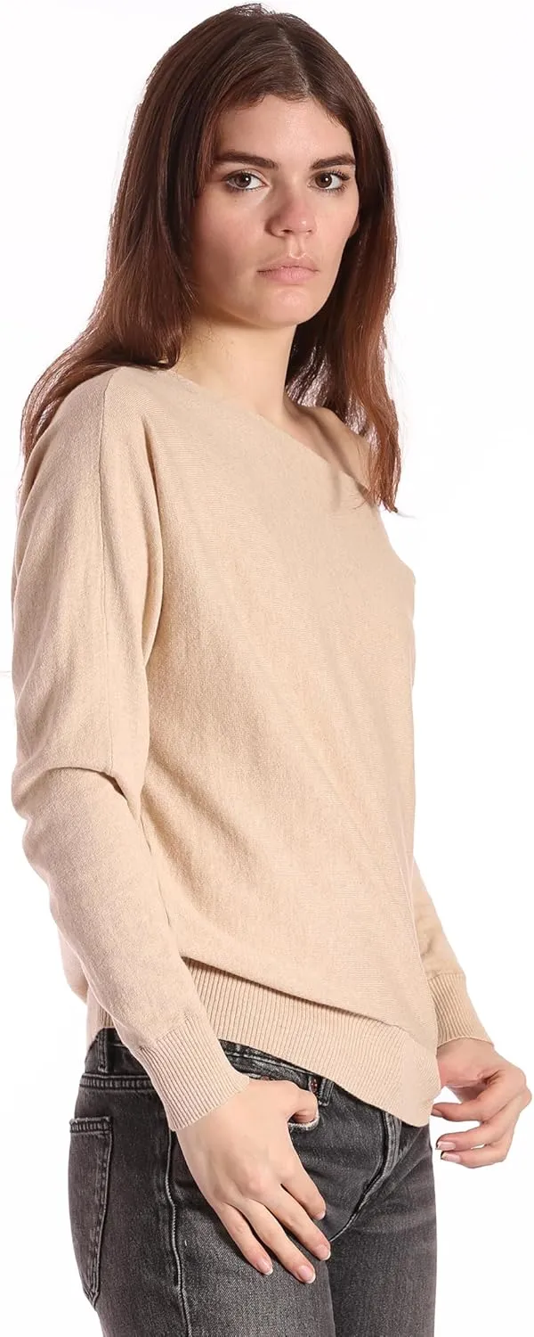 Minnie Rose Womens Long Sleeve Off The Shoulder Cotton Cashmere Pull Over Sweater