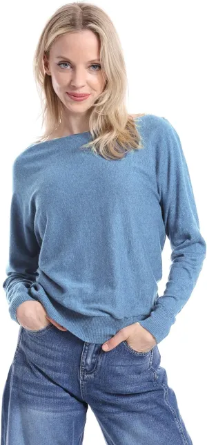 Minnie Rose Womens Long Sleeve Off The Shoulder Cotton Cashmere Pull Over Sweater